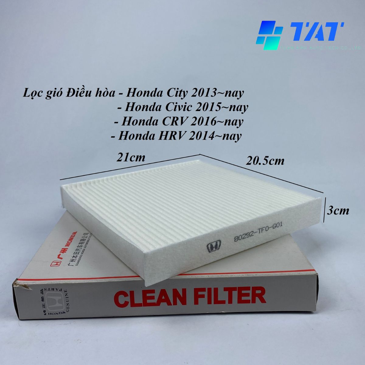 Lọc gió điều hòa Honda City, Civic (80292-TF0-G01) | TAT Filter